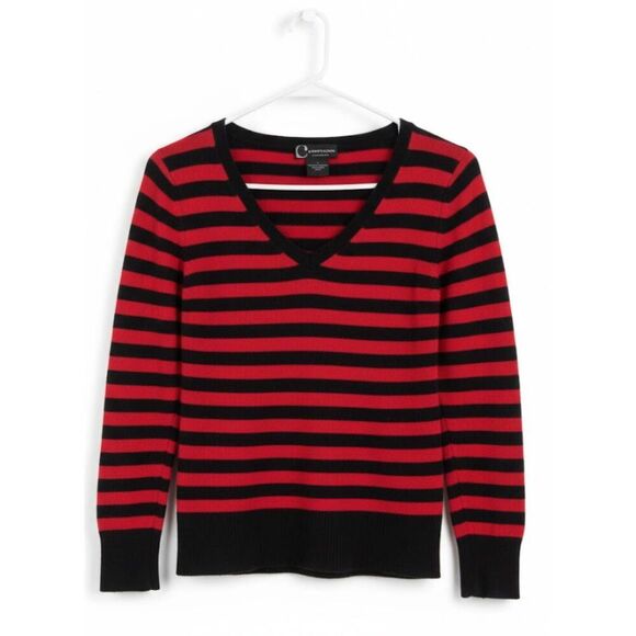 Bloomingdale's womens small sweater 2 PLY cashmere red blue stripe lightweight - Picture 2 of 8